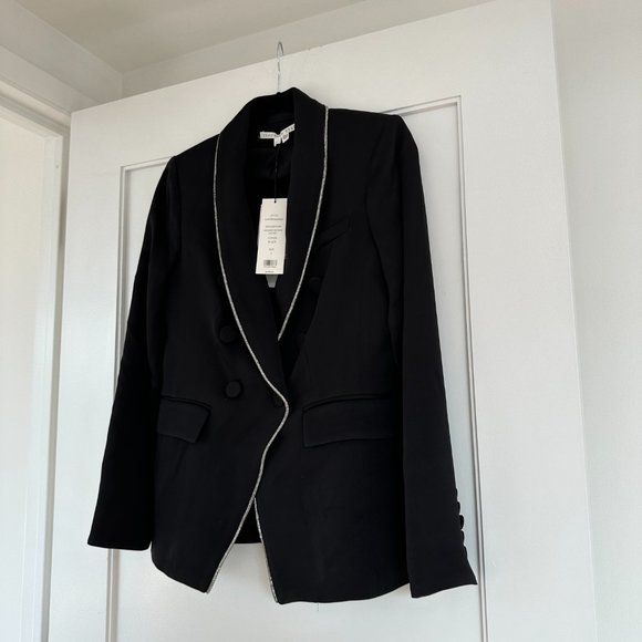 Veronica Beard Jagger Dickey Blazer Jacket Black Double Breasted Glitter Trim - Picture 7 of 11